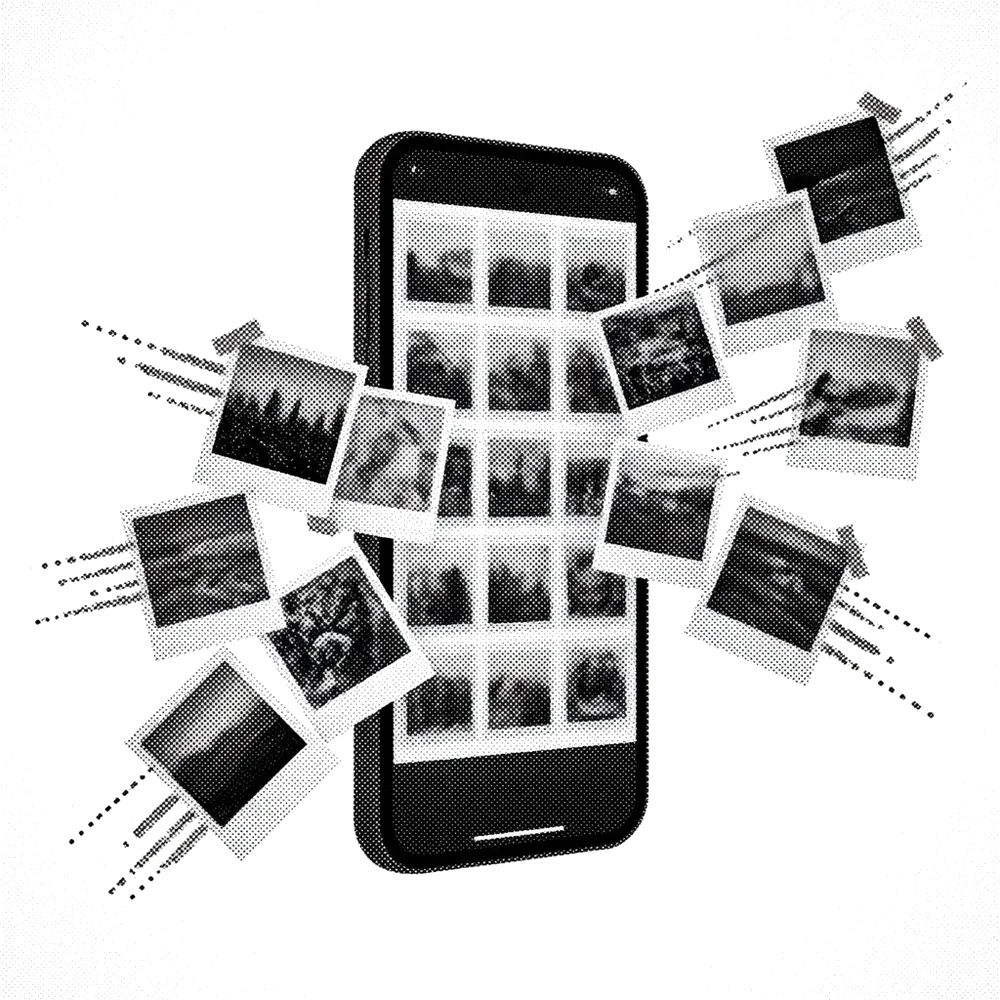 iPhone mockup showing PhotoSwipe swipe-to-delete photo cleanup